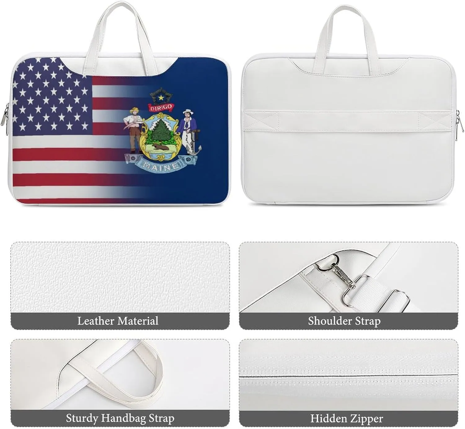 U.S.A Maine State Flag Leather Bag Laptop Case Slim Water Resistant Computer Bags with Handle Briefcase for Work