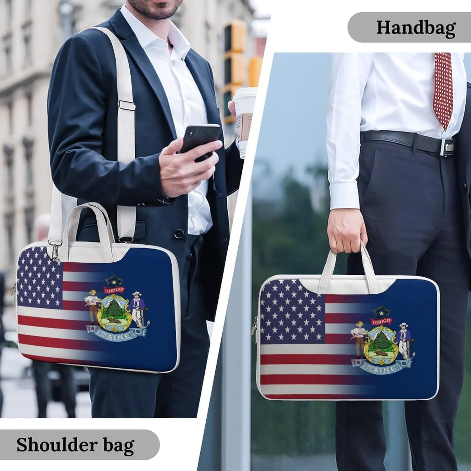 U.S.A Maine State Flag Leather Bag Laptop Case Slim Water Resistant Computer Bags with Handle Briefcase for Work