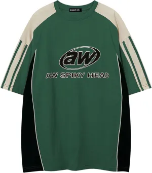 Vamtac Oversized T Shirt Classic Vintage 90s Contrast Color Graphic Tees Streetwear Racing Speedway Tops Unisex
