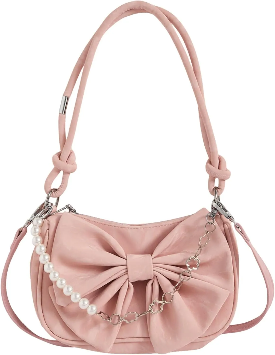 Verdusa Women's Bow Leather Shoulder Purses Knotted Hobo Bags with Chain Strap