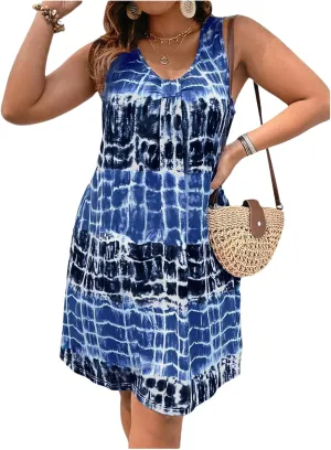 Verdusa Women's Plus Size Tie Dye Spaghetti Strap Midi Dress Backless Summer Dresses