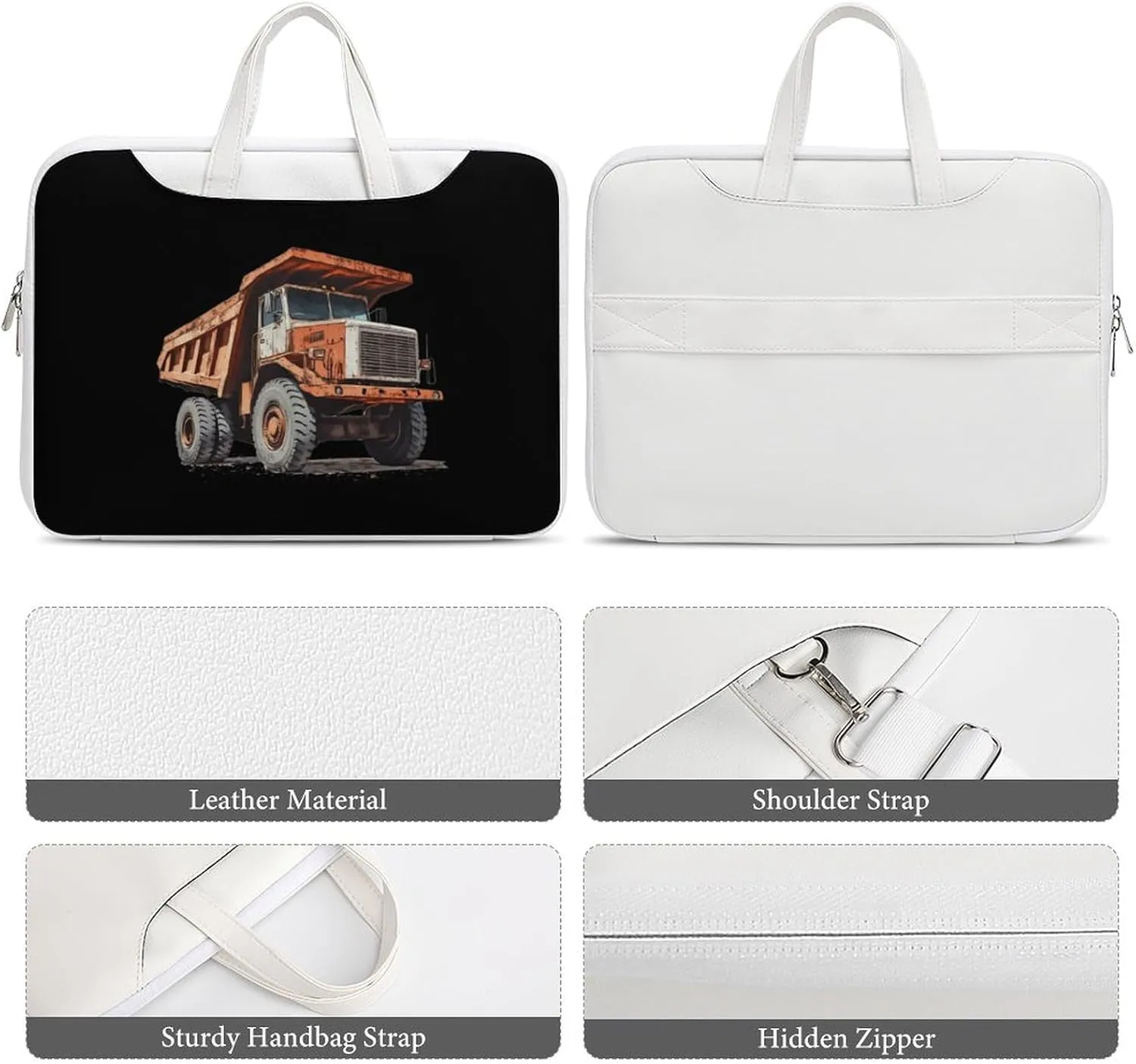 Vintage Dump Truck Leather Bag Laptop Case Slim Water Resistant Computer Bags with Handle Briefcase for Work