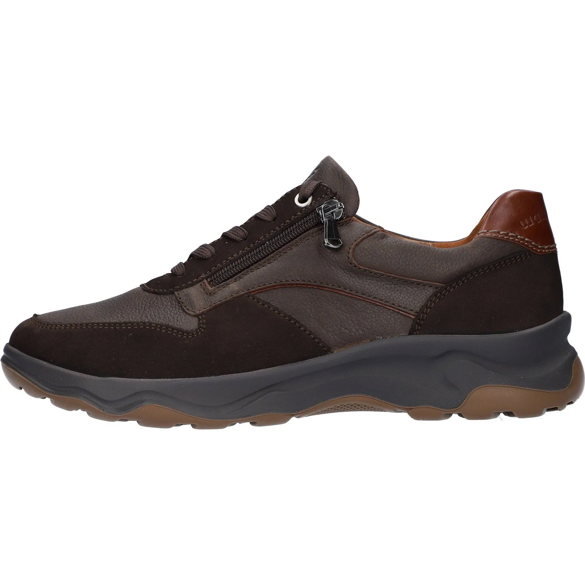 Waldlaufer 718006 305 355 H-Max Mens Cognac Brown Nubuck Arch Support Zip & Lace Shoes