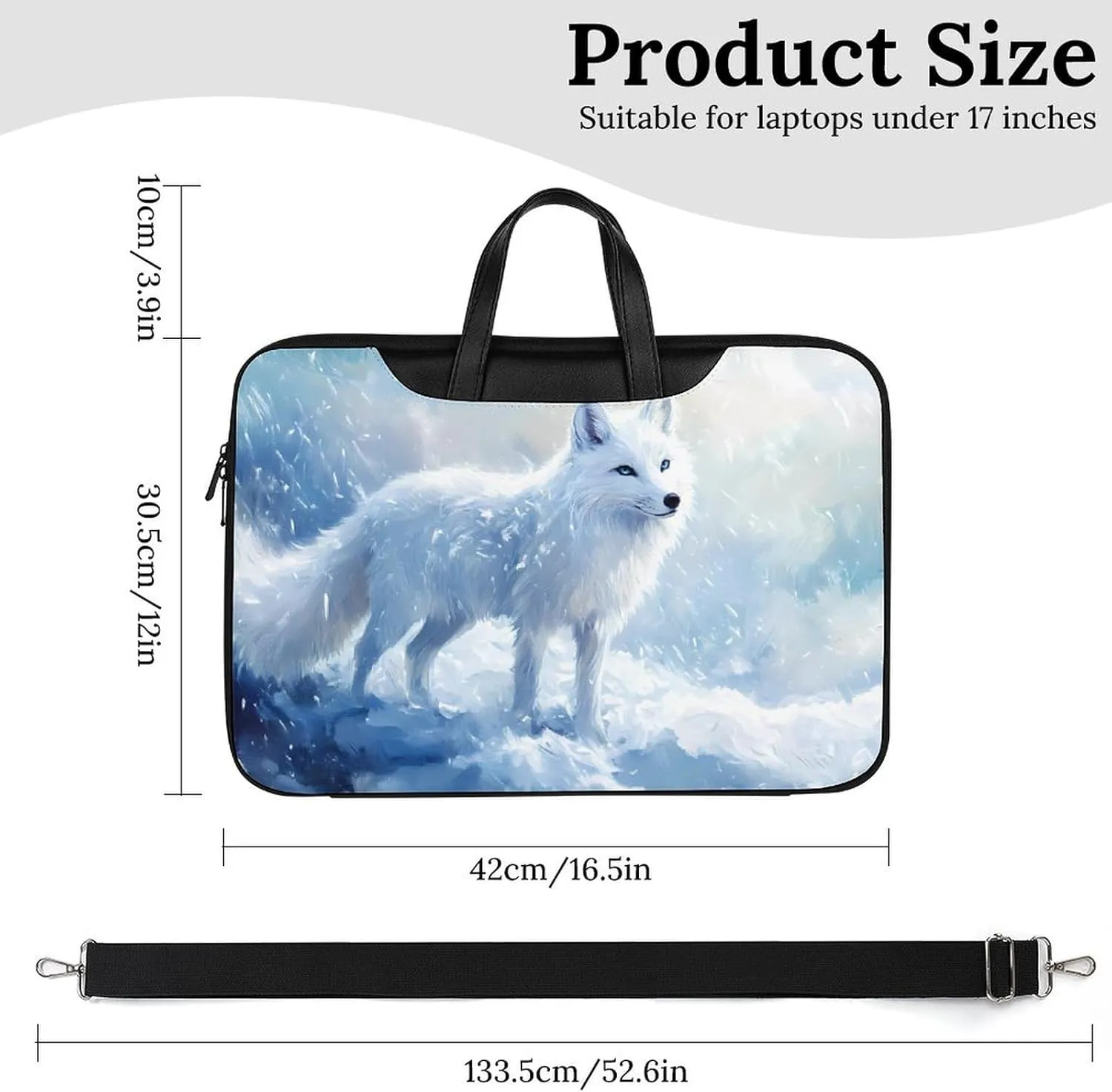 White Fox Ice Snow Leather Bag Laptop Case Slim Water Resistant Computer Bags with Handle Briefcase for Work