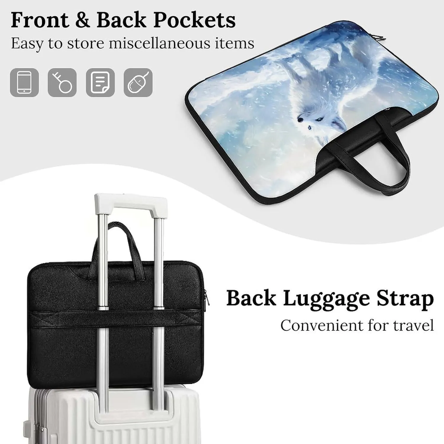 White Fox Ice Snow Leather Bag Laptop Case Slim Water Resistant Computer Bags with Handle Briefcase for Work