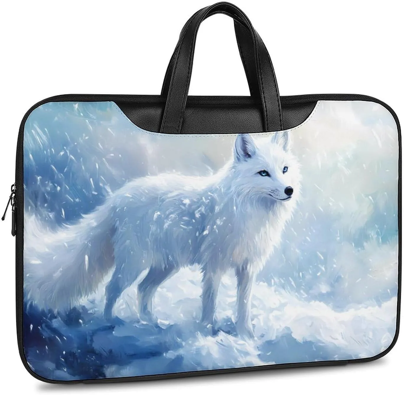 White Fox Ice Snow Leather Bag Laptop Case Slim Water Resistant Computer Bags with Handle Briefcase for Work