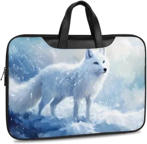 White Fox Ice Snow Leather Bag Laptop Case Slim Water Resistant Computer Bags with Handle Briefcase for Work