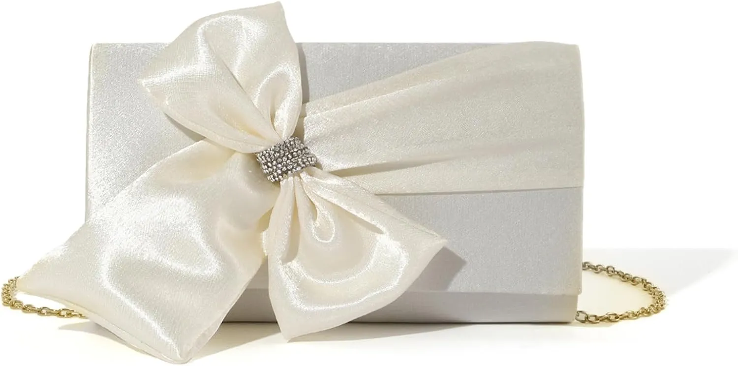 Women Evening Bag Bows Banquet Bag Clutches Purse Chain Strap Shoulder Crossbody Bag Elegant Handbag for Party Wedding