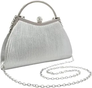 Women Evening Bag Formal Lady Purse Elegant Banquet Wedding Clutches Bags Handbag Pleated Shoulder Bag with Chain