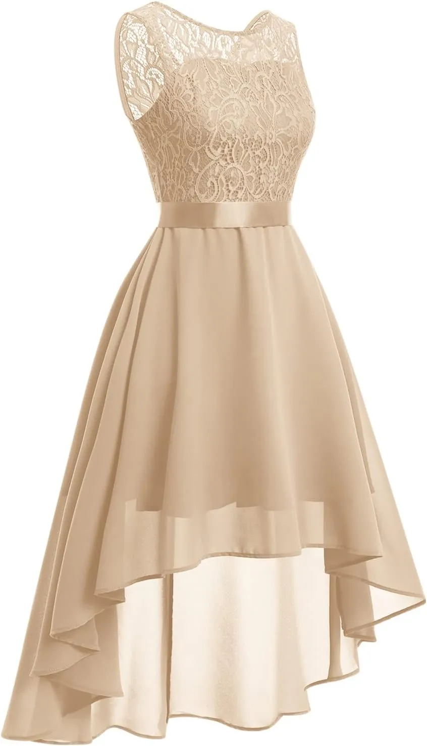 Women Halter Neck High Low Cocktail Skater Dress Vintage Floral Lace Chiffon Bridesmaid Dress Hi Lo Wedding Swing Party Dress