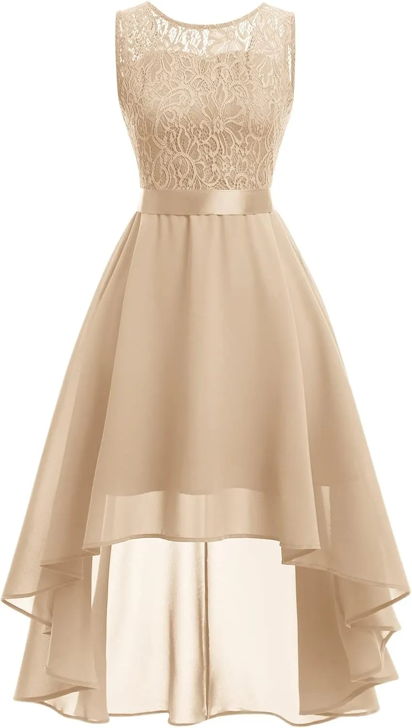 Women Halter Neck High Low Cocktail Skater Dress Vintage Floral Lace Chiffon Bridesmaid Dress Hi Lo Wedding Swing Party Dress