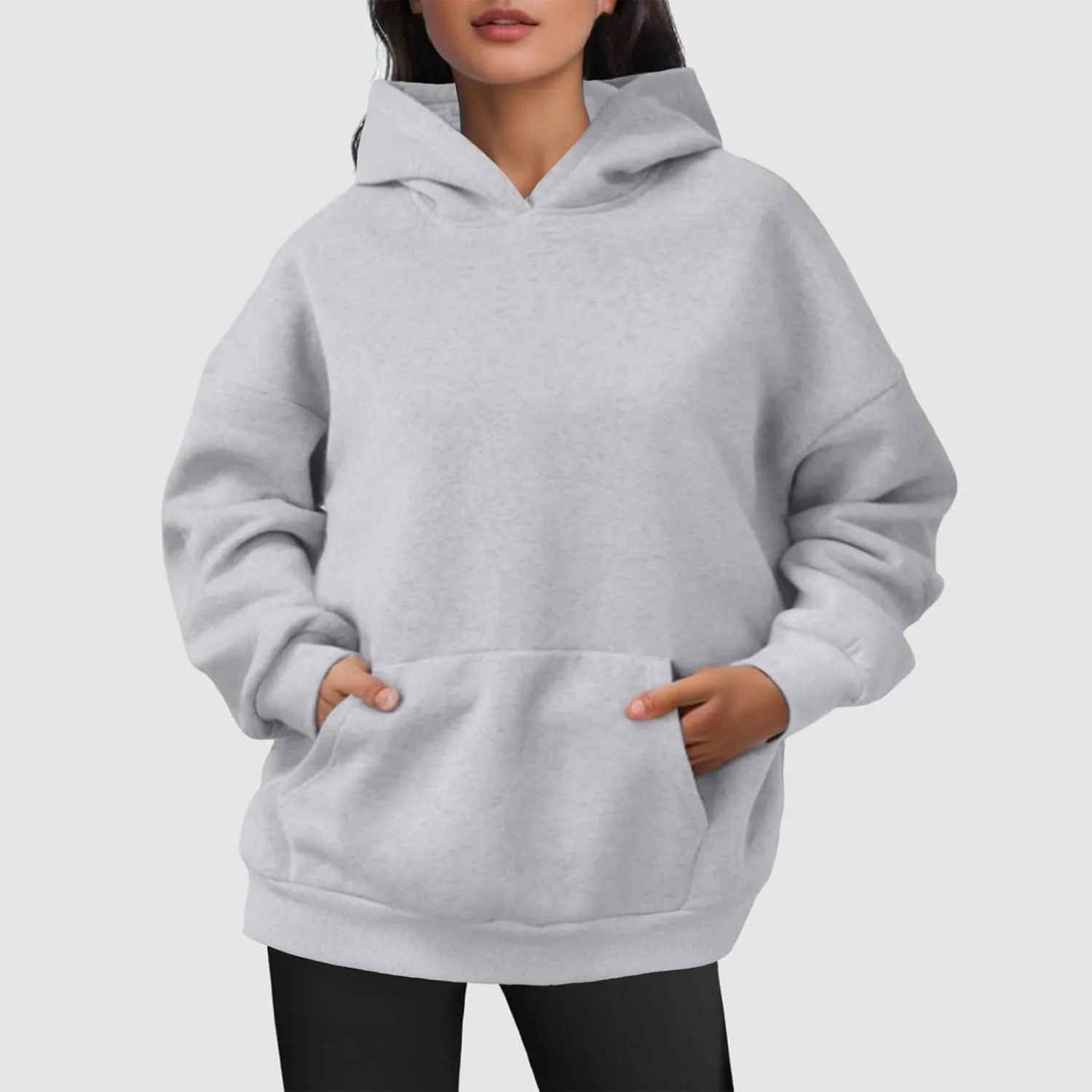 Women Hoodies Sweatshirts Trendy Oversized Hooded Sweater Solid Raglan Sleeve Pockets Pullover Loose Y2K Workout Tops