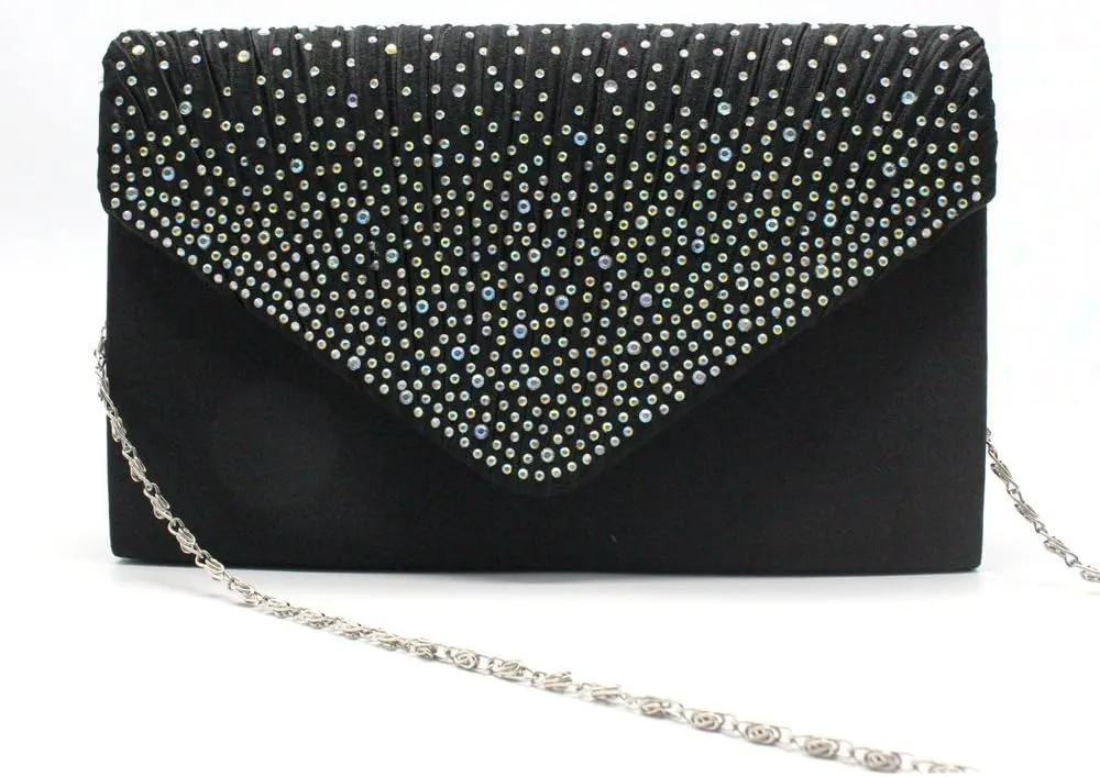 Women Rhinestone Decor Envelope Clutch Bag Evening Party Handbag Purse (White)