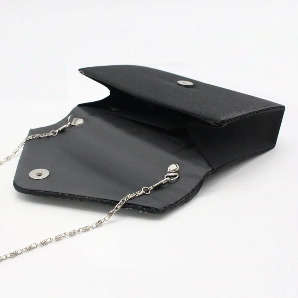 Women Rhinestone Decor Envelope Clutch Bag Evening Party Handbag Purse (White)