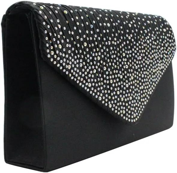 Women Rhinestone Decor Envelope Clutch Bag Evening Party Handbag Purse (White)