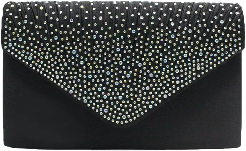 Women Rhinestone Decor Envelope Clutch Bag Evening Party Handbag Purse (White)