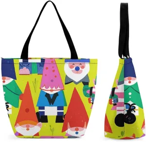 Women Tote Bags with Handles Colorful Gnomes Shoulder Bag with Zipper Handbags Shopping Bags Travel Bag Beach Bag Reusable Grocery Bag for Swim Holiday Gift