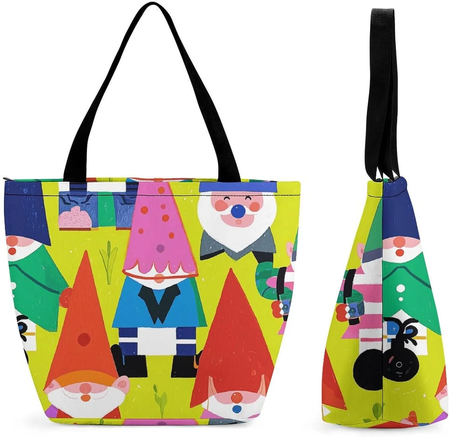 Women Tote Bags with Handles Colorful Gnomes Shoulder Bag with Zipper Handbags Shopping Bags Travel Bag Beach Bag Reusable Grocery Bag for Swim Holiday Gift