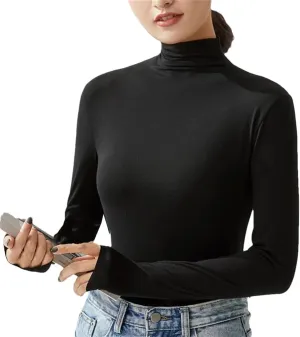 Women Winter Basic Tshirt Turtleneck Long Sleeve Shirt Casual Tees Shirts Solid Slim Basic Undershirt