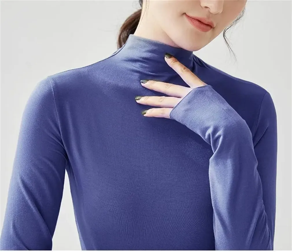 Women Winter Basic Tshirt Turtleneck Long Sleeve Shirt Casual Tees Shirts Solid Slim Basic Undershirt