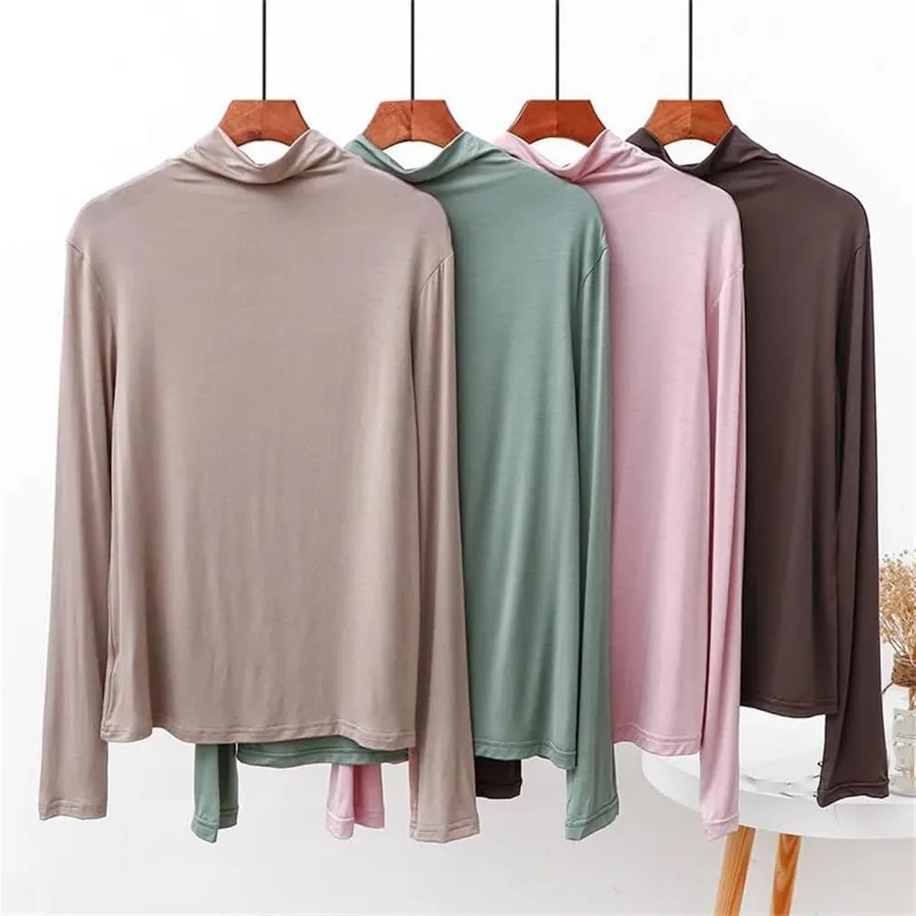 Women Winter Basic Tshirt Turtleneck Long Sleeve Shirt Casual Tees Shirts Solid Slim Basic Undershirt