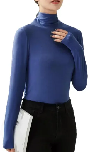 Women Winter Basic Tshirt Turtleneck Long Sleeve Shirt Casual Tees Shirts Solid Slim Basic Undershirt