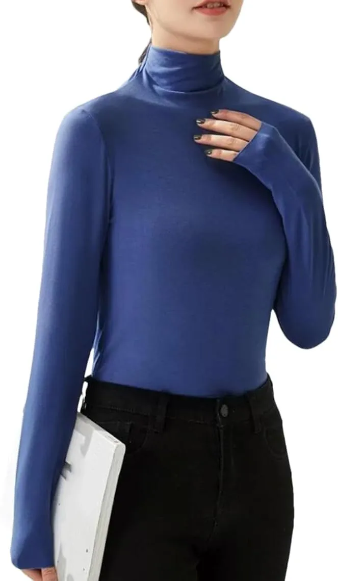 Women Winter Basic Tshirt Turtleneck Long Sleeve Shirt Casual Tees Shirts Solid Slim Basic Undershirt