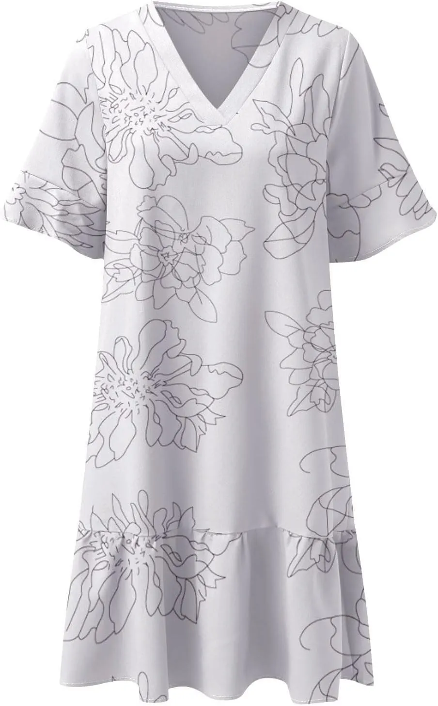 Womens 2024 Boho Loose Swing Midi Dresses Short Sleeve V Neck Ruffle Summer Dress Beach Party Sundress