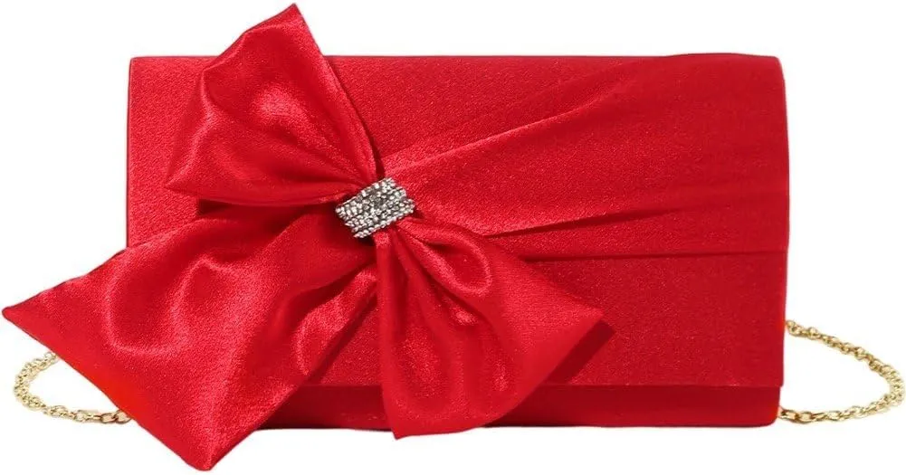 Womens Banquet Bag Rhinestone Bow Clutches Elegant Evening Bag Bows Crossbody Bag for Wedding, Party, Banquet