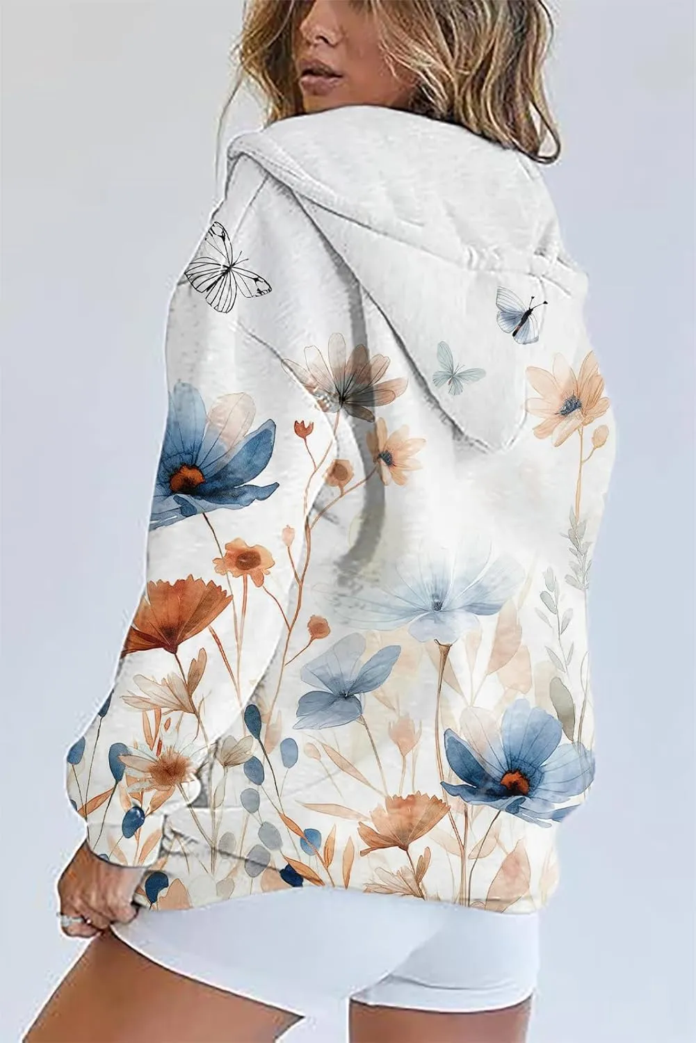 Women's Butterfly Graphic Hoodies Oversized Zip Up Sweatshirts Long Sleeve Fall Vintage Novelty Hoodies with Pockets