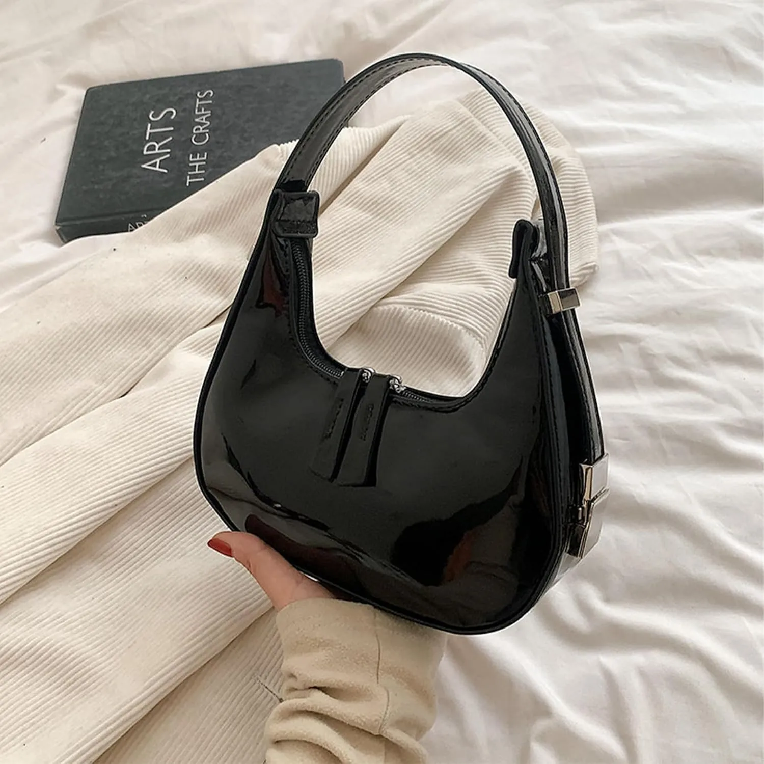 Women's Crescent Shoulder Bags Retro Y2k 90s Hobo Handbags PU Leather Top Handle Handbag Underarm Bag