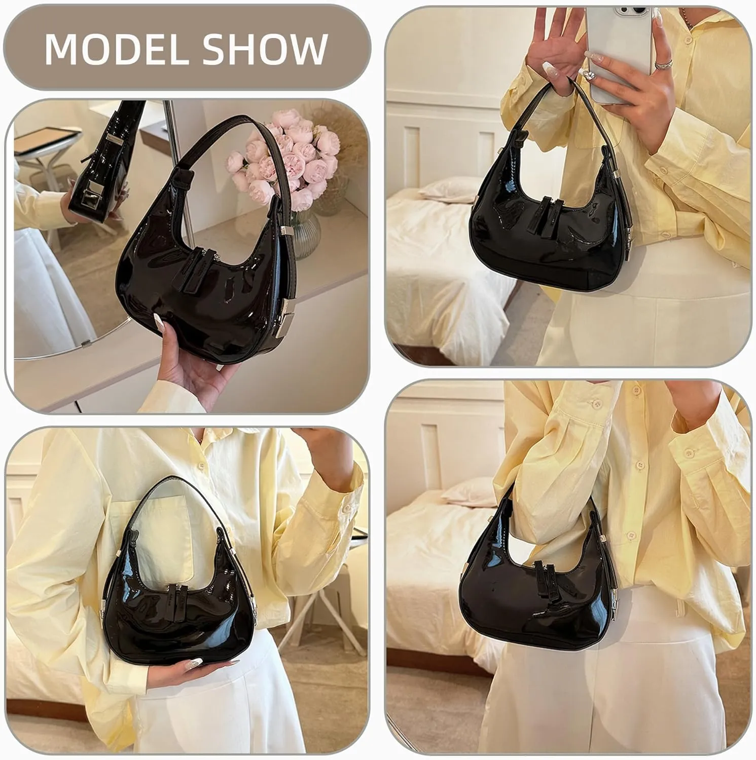 Women's Crescent Shoulder Bags Retro Y2k 90s Hobo Handbags PU Leather Top Handle Handbag Underarm Bag