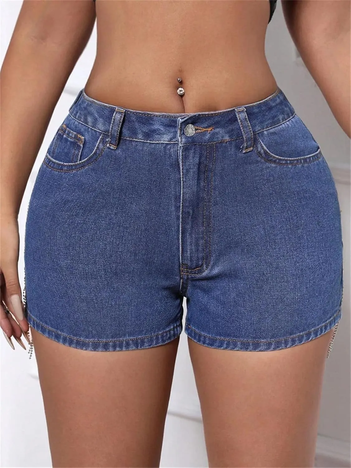Womens Denim Hot Pants Spring Summer Low Waist Slim Fit Nightclub Rhinestone Trim
