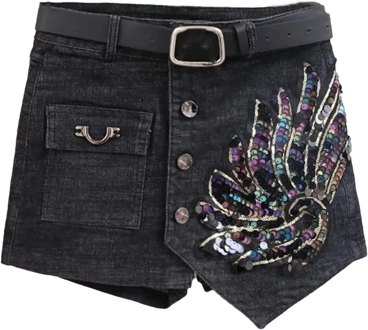 Womens Denim Mini Skirt Shorts Spring Summer High Waist Vintage Retro A-Line