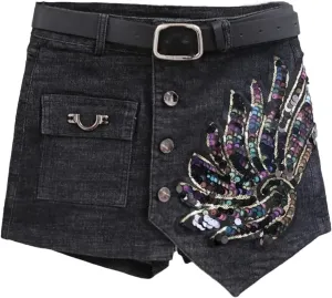 Womens Denim Mini Skirt Shorts Spring Summer High Waist Vintage Retro A-Line
