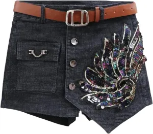 Womens Denim Mini Skirt Shorts Spring Summer High Waist Vintage Retro A-Line