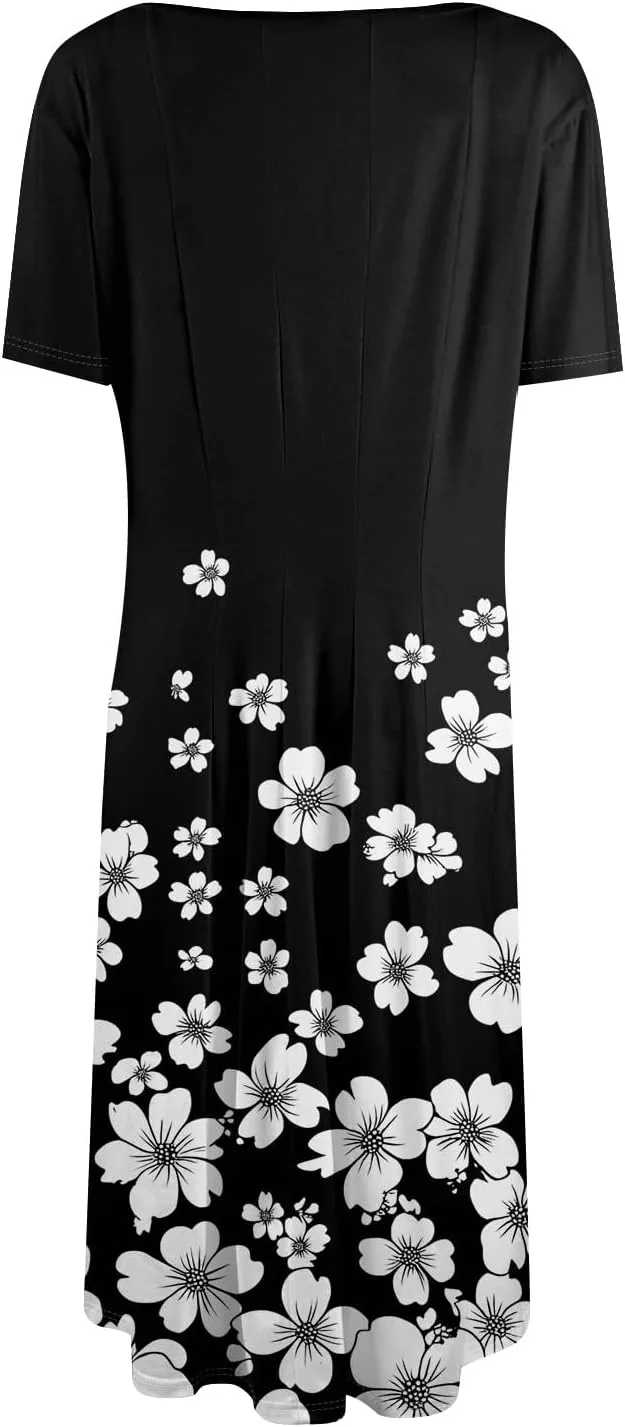 Womens Dresses Dresses for Women Casual Summer A Line Midi Dresses for Women Short Sleeve Loose Fit