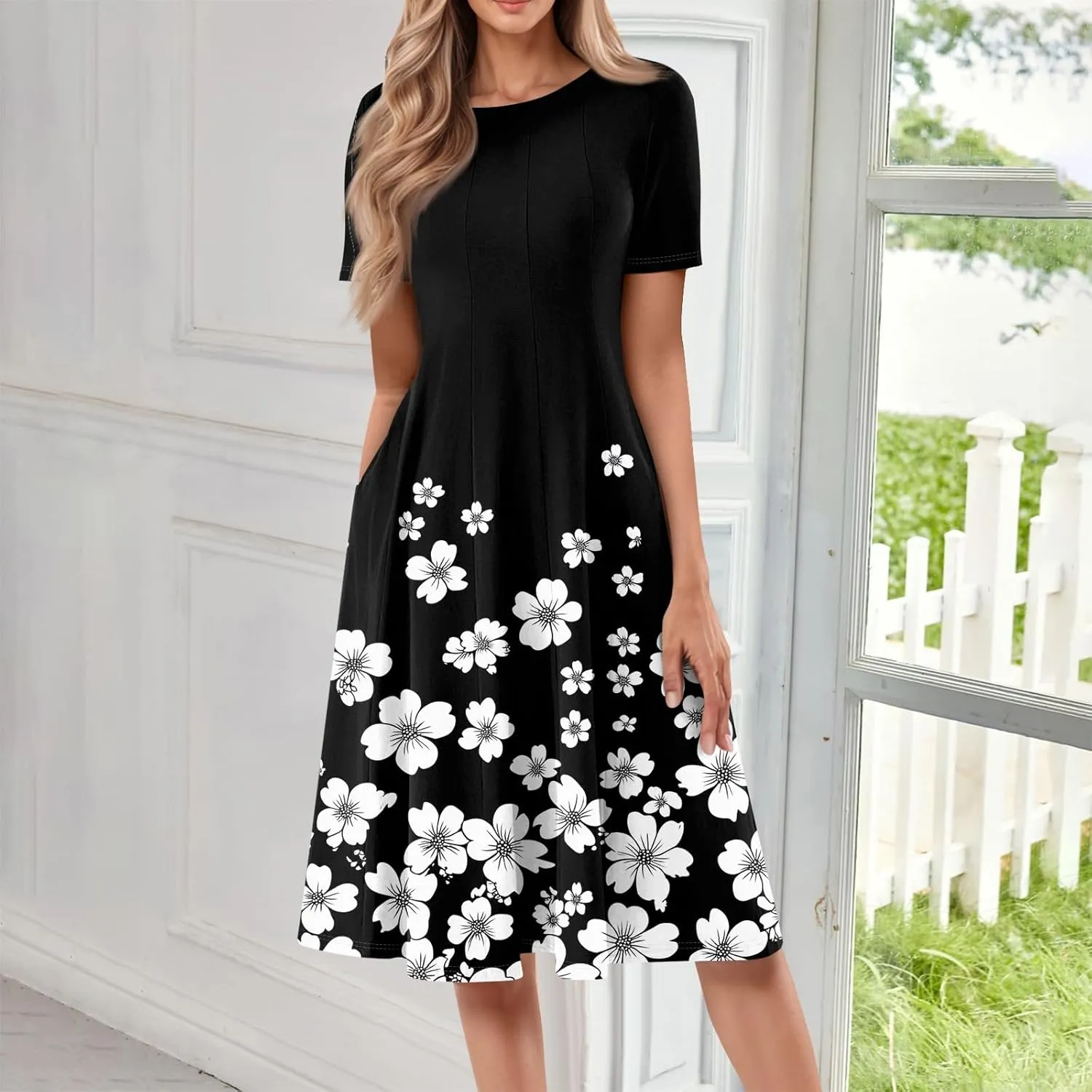 Womens Dresses Dresses for Women Casual Summer A Line Midi Dresses for Women Short Sleeve Loose Fit