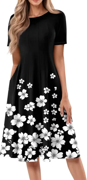 Womens Dresses Dresses for Women Casual Summer A Line Midi Dresses for Women Short Sleeve Loose Fit