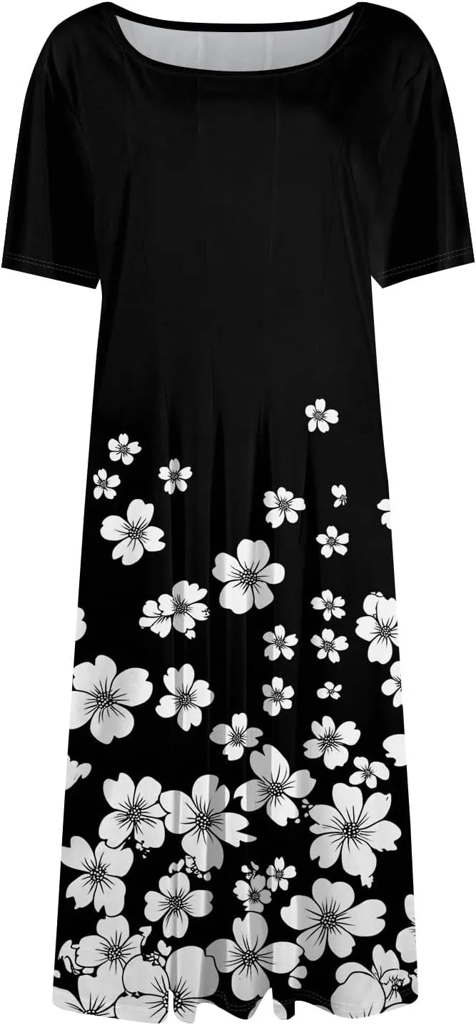 Womens Dresses Dresses for Women Casual Summer A Line Midi Dresses for Women Short Sleeve Loose Fit