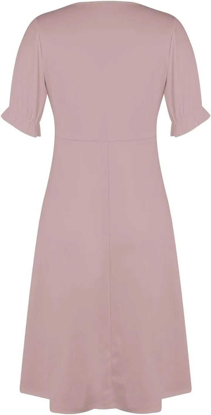 Womens Dresses Summer Wrap Midi Dresses for Women Puff Sleeve Summer Dresses Casual Loose Floor Length