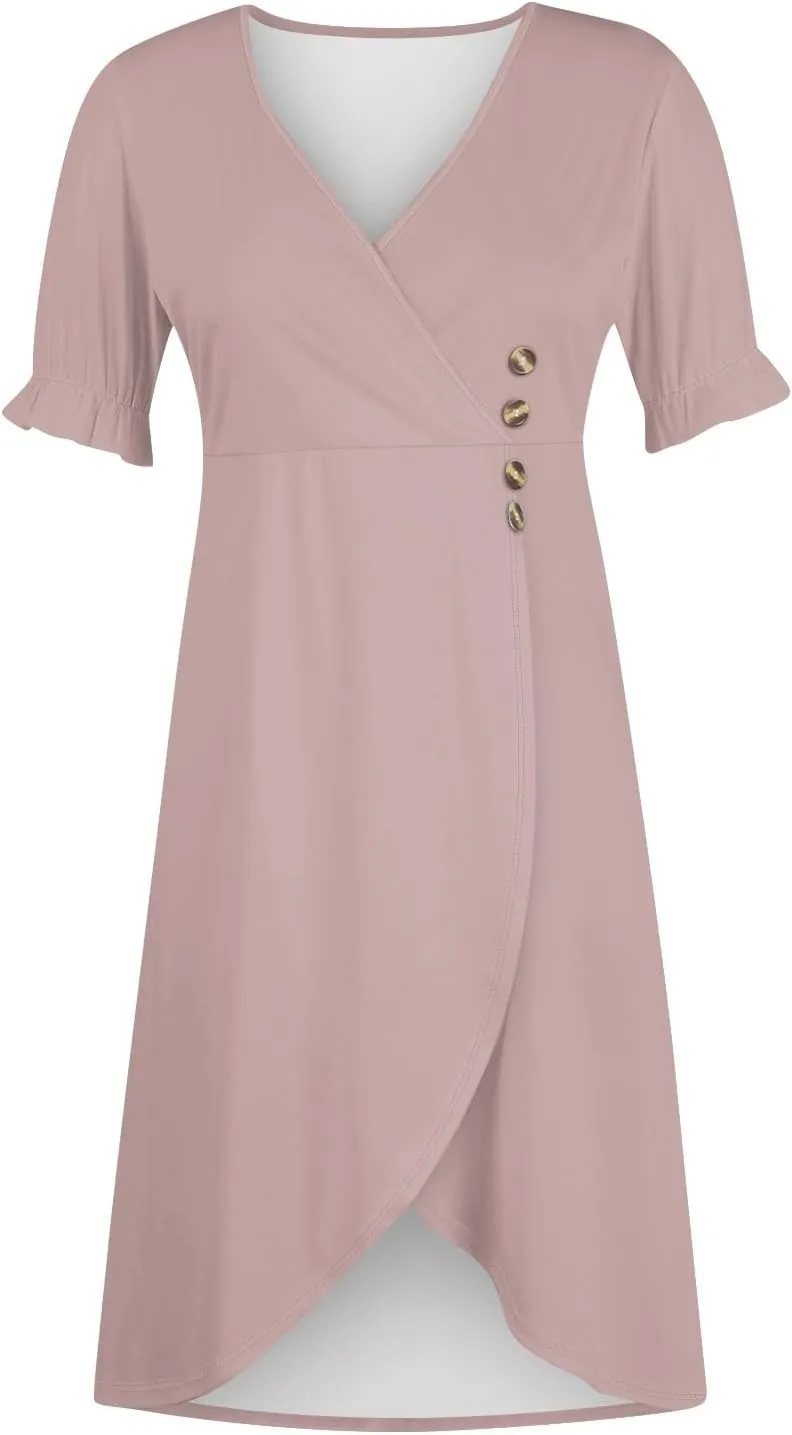 Womens Dresses Summer Wrap Midi Dresses for Women Puff Sleeve Summer Dresses Casual Loose Floor Length