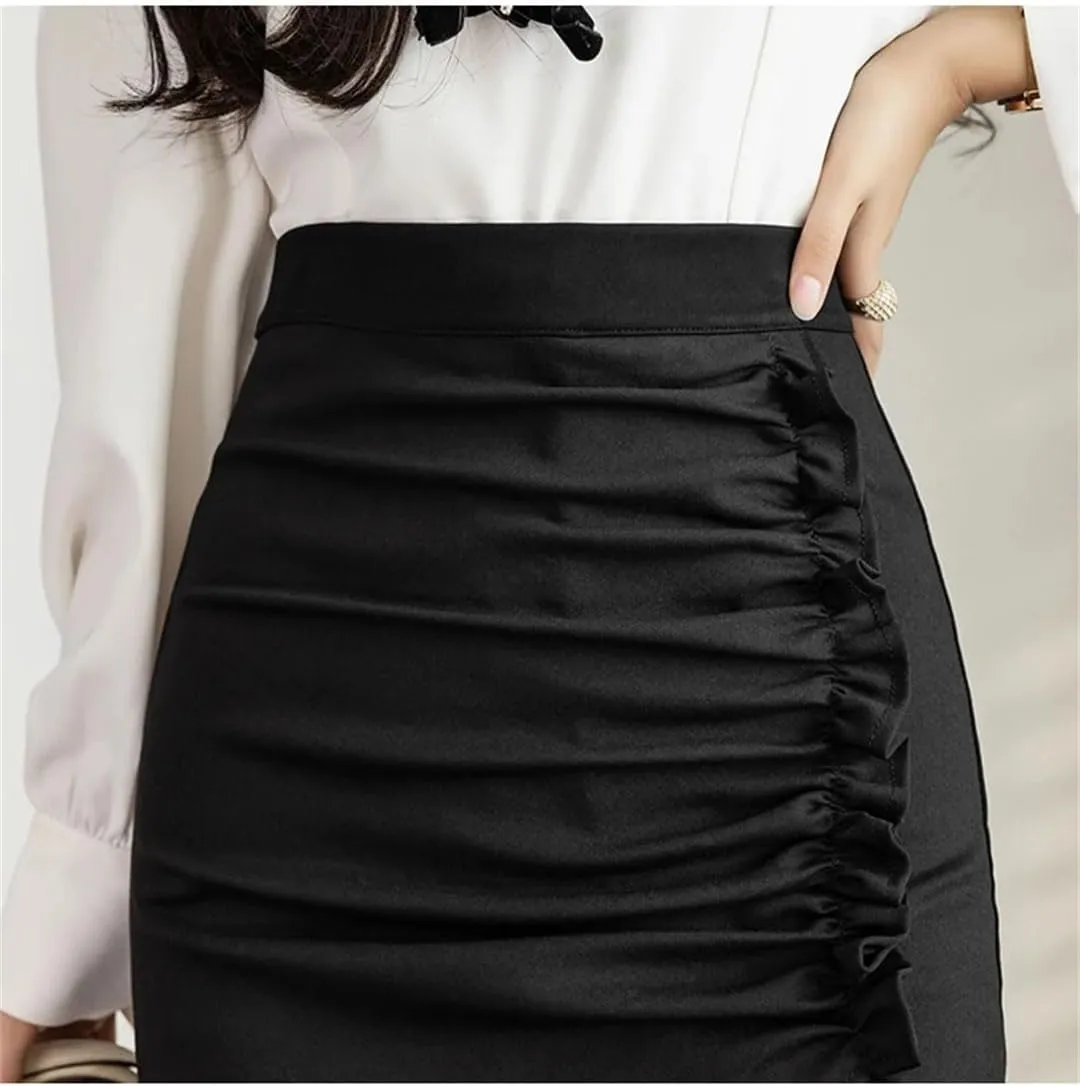 Women's Elegant Irregular Wrap High Waist Front Split Sheath Pencil Office Skirts
