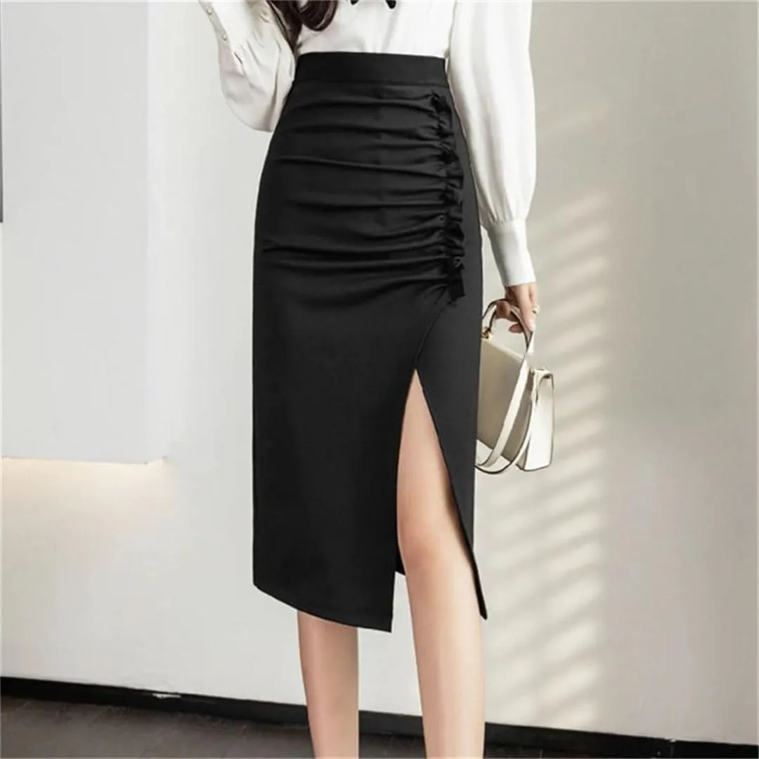 Women's Elegant Irregular Wrap High Waist Front Split Sheath Pencil Office Skirts