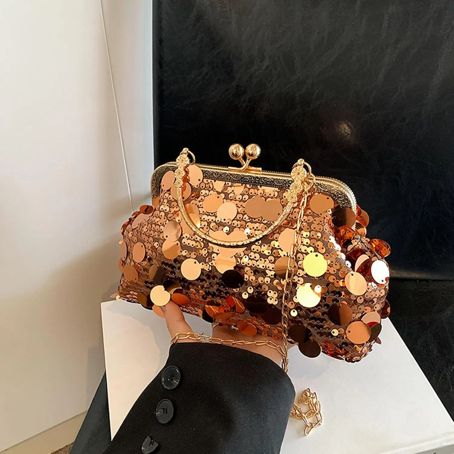 Women's Evening Handbag, Sparkly Sequin Evening Crossbody Bag, Top Handle Glitter Evening Bag, Bling Shoulder Clutch