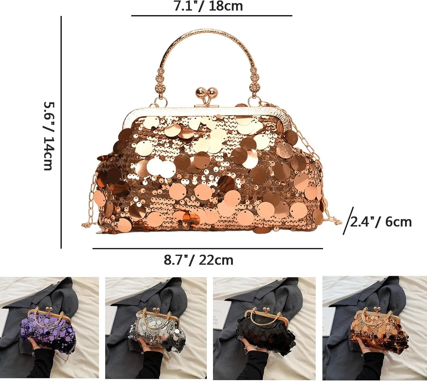 Women's Evening Handbag, Sparkly Sequin Evening Crossbody Bag, Top Handle Glitter Evening Bag, Bling Shoulder Clutch