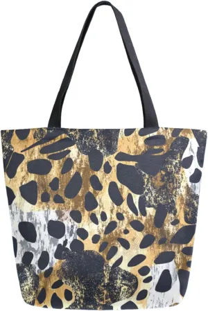 Womens Extra Large Canvas Shoulder Tote Bag, Mixed Textures Leopard Pattern Handle Bag for Gym Yoga Weekender Picnic Beach Travel Kitchen Reusable Market Grocery Shopping