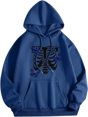 Womens Fall Oversized Print Hoodies Fleece Long Sleeve Sweatshirts Drawstring Pullover with Pocket Casual Outfits