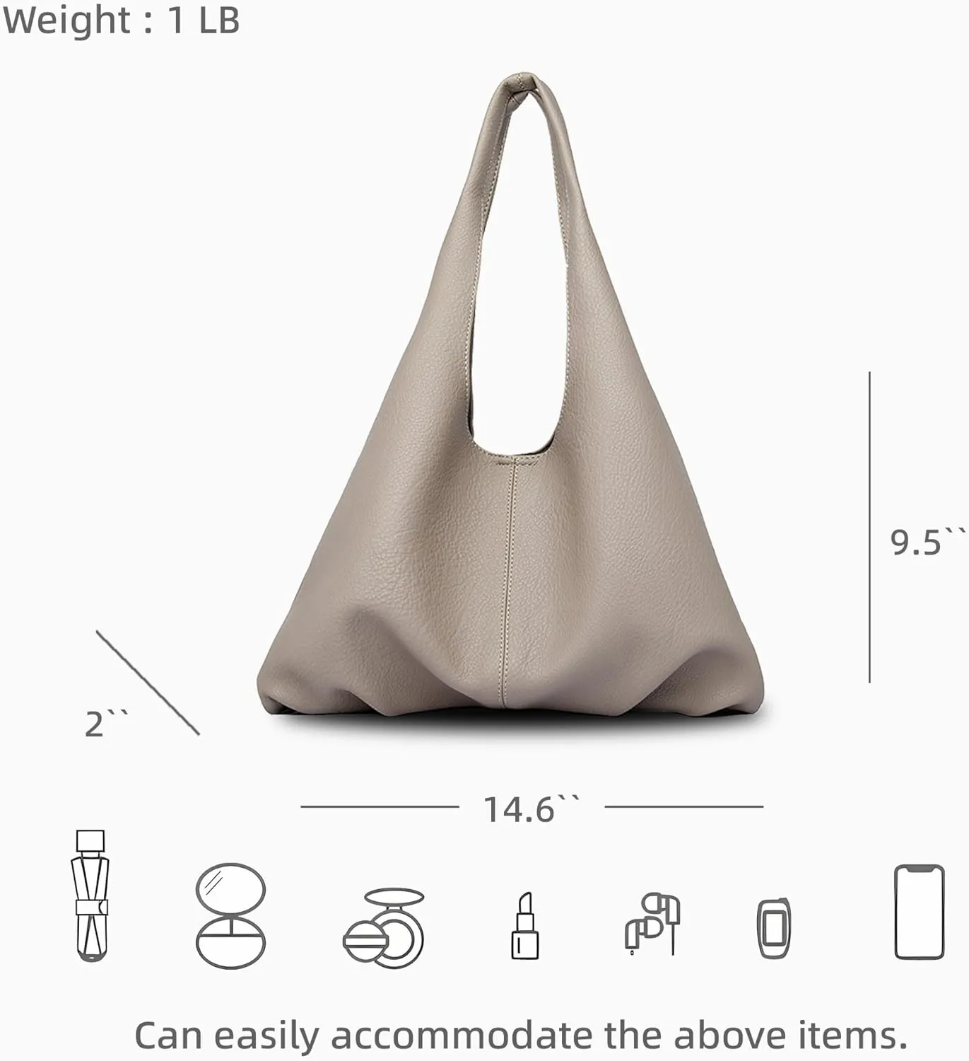 Womens Hobo Bag Large Capacity Shoulder Bag Vegan Leather Handbag Casual Top Handle Bag for Work