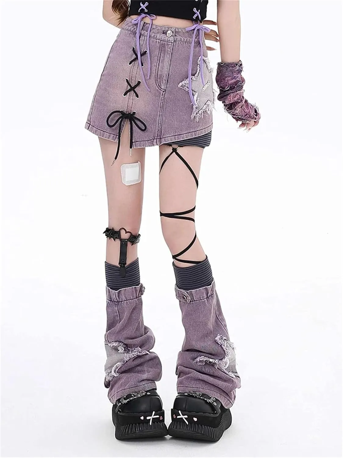 Womens Lace-Up Denim Mini Skirt High Waist Spring Summer Y2k Vintage Streetwear